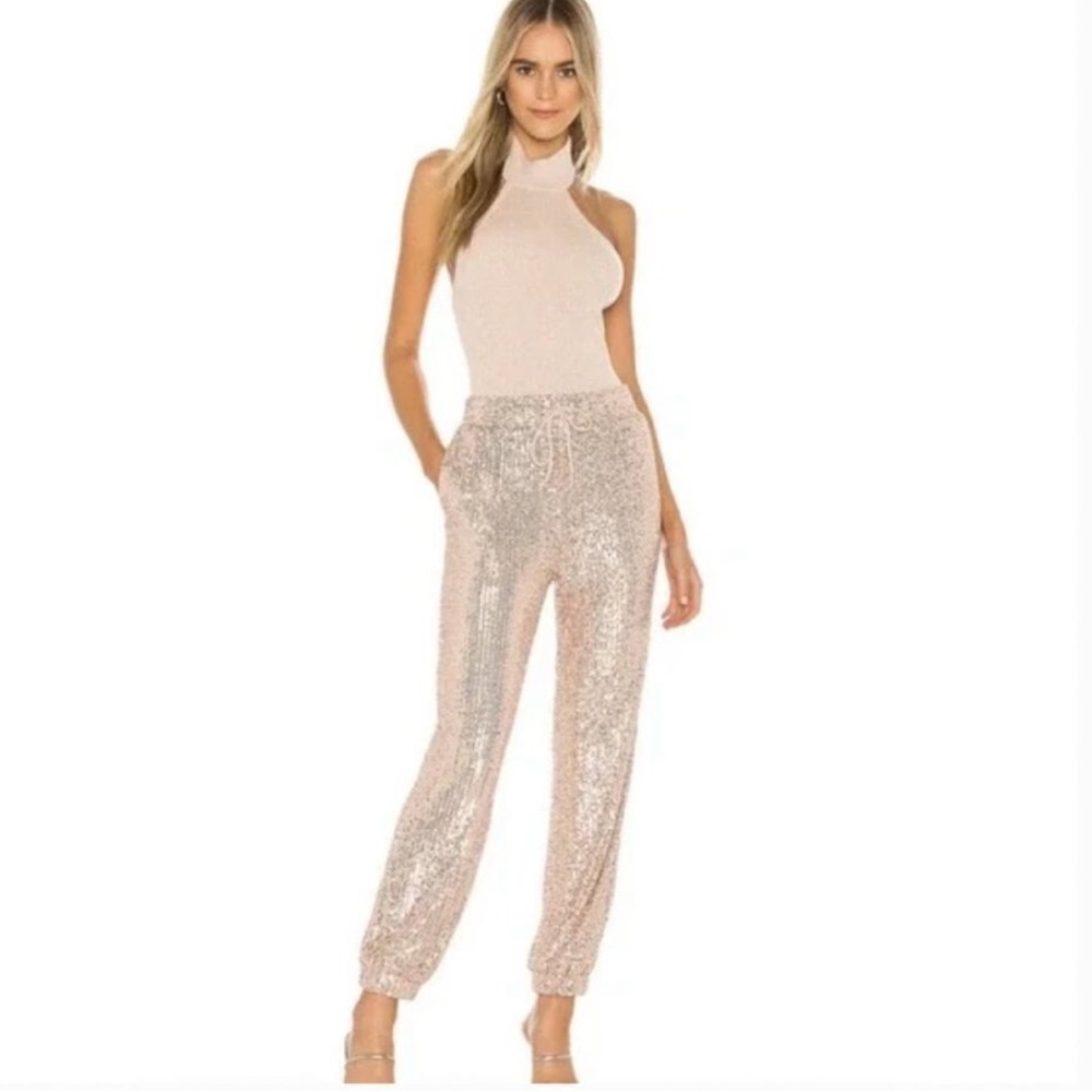 Majorelle Cairo Sequin Jogger Pants in Champagne Rose Gold Size Medium NWT